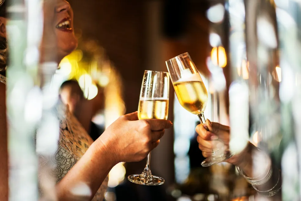 Guests toasting with champagne glasses at a formal evening event